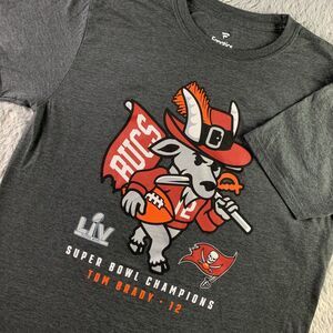 Tampa Bay Buccaneers Tom Brady Shirt Mens Large Gray GOAT Super Bowl LIV Champs